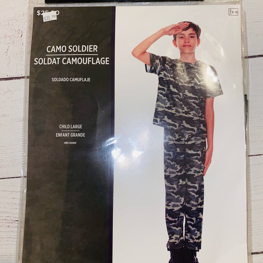 Camo Soldier Halloween Costume- Size Large (8-10)